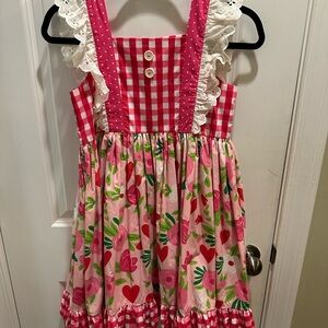 Eleanor Rose Pink and Red Gingham Floral Dress Girls 10-12